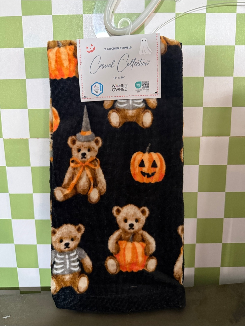 Halloween Teddy Bear Kitchen Towel Set - Black & Orange